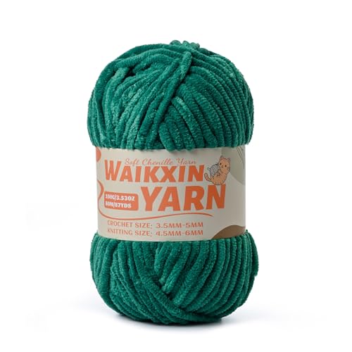 Image of (Green) Super Soft Fuzzy Chenille Chunky Yarn for Crocheting, 100g (87yds) Fluffy Velvet Yarn for Hand Knitting Baby Blankets Weaving Craft