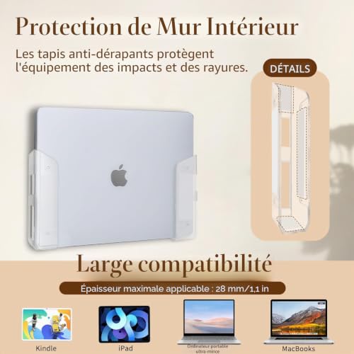 QZWEXAZ Support de rangement pour ordinateur portable sous le bureau, support mural transparent pour ordinateur portable avec silicone anti-rayures, pour appareils de 28 mm / 1.1in d'épaisseur – vue 2