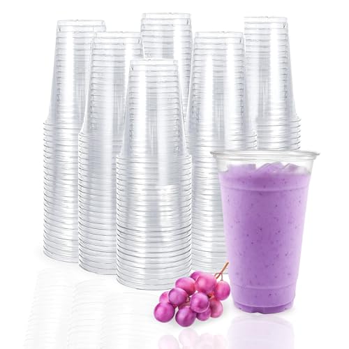 TashiBox plastic cups [24 oz 100cups] Clear Crystal disposable plastic cups smoothie cup
