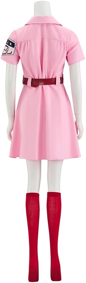 Willyacos Adult Dottie Baseball Costume Pink Jersey Dress Uniform Set Halloween Outfit with Hat for Women