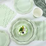 350 Pcs Sage Green Party Supplies Include Scalloped Plate Napkin Cup Forks Knives, Plastic Cutlery 50 Guest Disposable Party Tableware Set for Wedding Baby Shower Bridal Shower Birthday Parties - Image 3