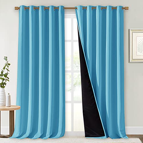 Image of NICETOWN Full Shading Curtains for Windows, Teal Blue, Pack of 2, 62 inches W x 95 inches L, Super Heavy-Duty Black Lined Blackout Curtains for Bedroom, Privacy Assured Window Treatment