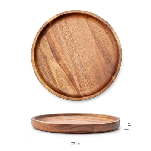 Image of BF BILL.F SINCE 1983 Wooden Plates Round Dinner Plates 8 Inch Acacia Wood Serving Tray Wooden Serving Platters for Home Decor, Food, Vegetables, Fruit, Charcuterie, Appetizer Serving Tray (Set of 4)