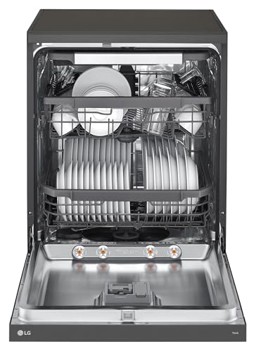 Image of LG 15 Place Settings with TrueSteam Technology Freestanding Dishwasher (DFB435FM, Matte Black, Auto Open Door, QuadWash, EasyRack Plus-Easy to load all types of utensils, Direct Drive Motor & Wi-Fi)