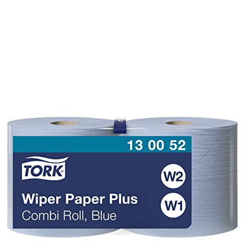 Tork 130052 Papel de secado extra Premium/Paños de limpieza compatibles con el sistema W1 y W2 / 2 x bobinas / 2 capas/Azul
