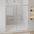 Findepot 50-54" W x 70" H Double Sliding Shower Door, Semi-Frameless Shower Door with 1/4"(6mm) Clear Tempered Glass, Silent Soft-Close Door for Walk-in Shower, Brushed Nickel