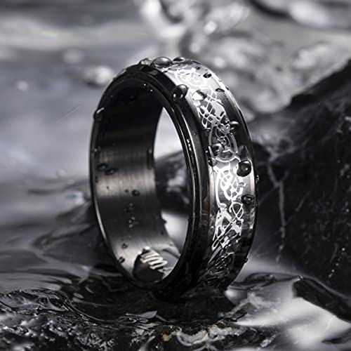 Image of King Will 316L Stainless Steel Spinner Ring for Men Women- 8mm Width Fidget Ring with Dragon /Celtic Knot Pattern, Stress Anxiety Relief Comfort Fit Wedding Band