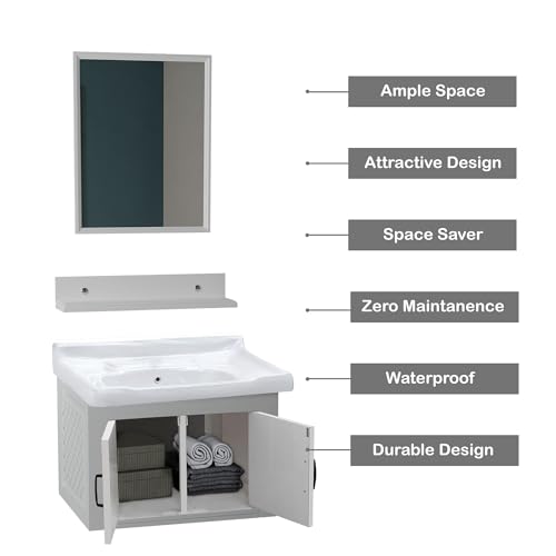 Image of WASSMIST Bathroom Vanity Washbasin Cabinet with Mirror & Shelf | Wall Mounted Wash Basin with Cabinet Full Set | Waterproof & Unbreakable (White)