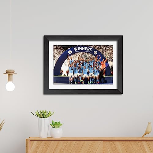 Image of TenorArts Man City Champions League Poster UCL 2023 Trophy Celebration Wall Photo Frame Painting with Matt Finish Black Texture (12 inches x 9inches)