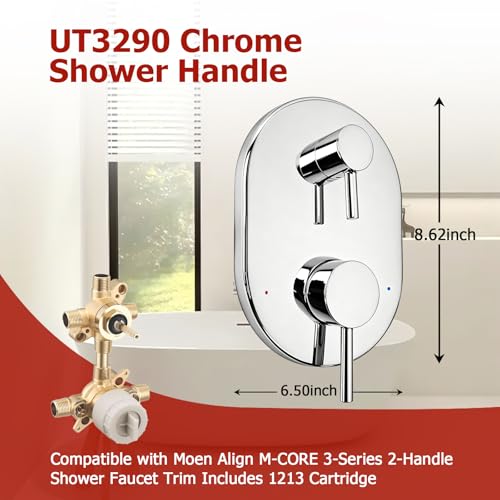 UT3290 Kit de recorte para ducha, compatible con Moen M CORE Serie 3, requiere válvula, cromo | Kit de recorte de válvula de ducha de 2 manijas para válvula mezcladora Moen M CORE, incluye cartucho 1213 para válvulas Moen U232 U362 miniatura 2