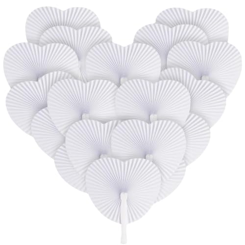Generico Ventagli Cuore Bianchi – Confezione da 10 Pezzi Pieghevoli in Carta e Plastica – Matrimoni, Cerimonie, Battesimi, Feste, Viaggi di Gruppo, Estate