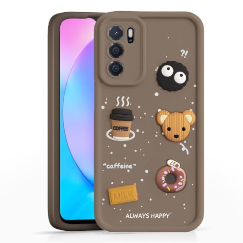 Image of Bintage Cute Fun Taddy Cartoon 3D Ball Bear Milk Donut Coffee Cup Silicon Case Full Body & Camera Protection Back Cover Compatible for Oppo A53s 5G - Brown
