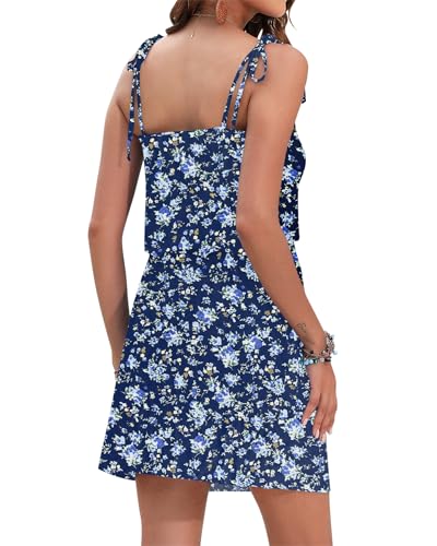 Image of AUSELILY Womens Summer Dresses Sleeveless Spaghetti Strap Beach Cover up Drawstring Waist Mini Short Dress with Pockets