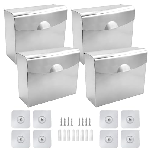 Sanitary Napkin Receptacle Wall Mounted, 4 Pack Stainless Steel Feminine Hygiene Disposal Container, Tampon Disposal Bin with Flip Top Lid for Bathroom, Office, Restaurant (4, Stainless Steel)