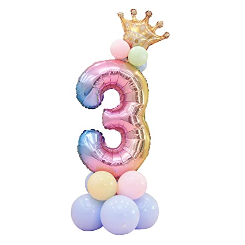 Super mundo balões de aniversário, 3 rosa, 115 cm, balão gigante com coroa, balão número 3, balões NSJFS para aniversários, festa, meninas, número 3, coroa)