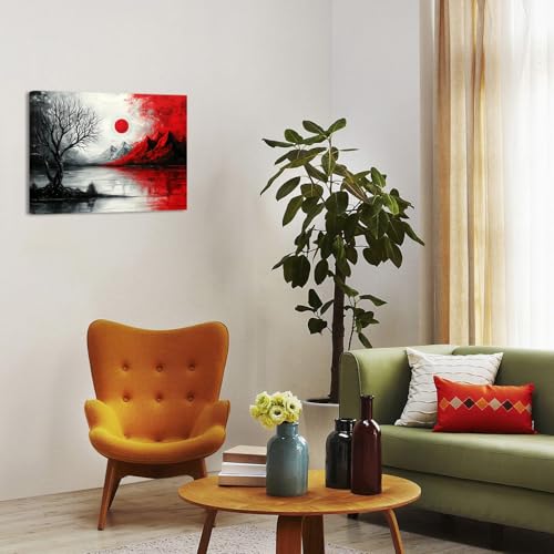 Piy Painting Leinwand Wandbilder, Schwarz und Rot Leinwandbilder, Gemälde, Landschaft Leinwanddruck, Einfach zu hängen Für Badezimmer Eingang Flur Café Wohnungen, Eingebauter Holzrahmen, 30X40 CM