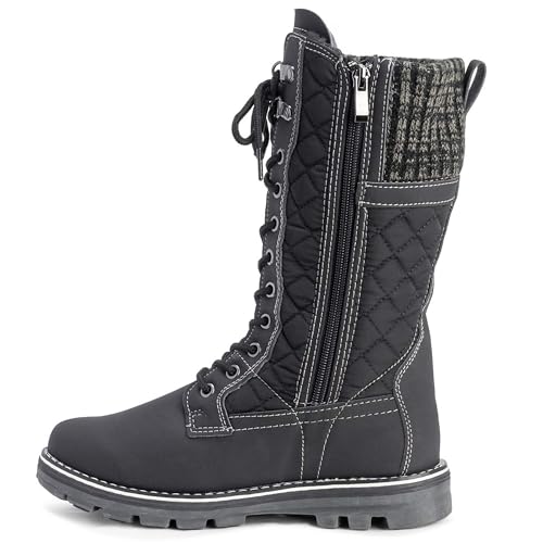 Polar Damen Schnee Dauerhaft Draussen Thermal Winter Warm Wasserdicht Mitte Wade Stiefel - Schwarz - UK6/EU39 - YC0376