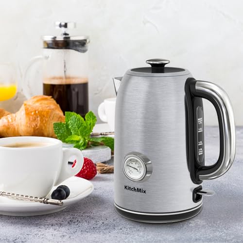 KitchMix Electric Kettle,1.7L Stainless Steel Tea Kettle with Thermometer,1500W Cordless Water Boiler with LED Indicator, Auto Shut-Off & Boil-Dry, Cool Touch Handle, BPA Free (Stainless Steel) by KITCHMIX - Image 8
