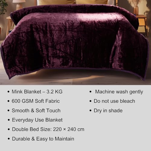 Image of ABRAZO Reversible Mink Blanket for Winter & AC | Double Bed 220x240 cm Soft & Warm Blanket /Dohar /Quilt /Comforter | All Season Use | (Wine)