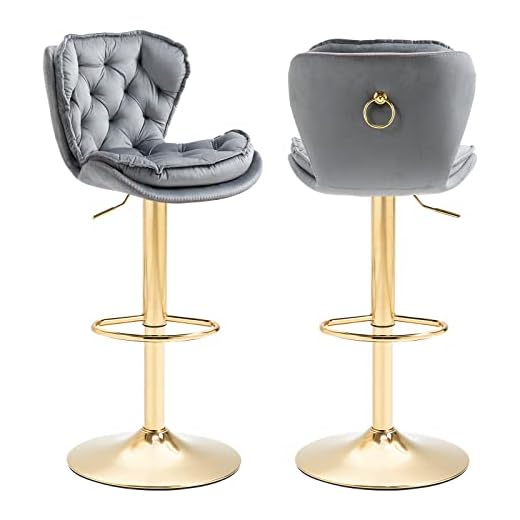 KINFFICT Bar Stools Set of 2, Velvet Counter Height Adjustable Barstools, Swivel Dining Bar Chairs Upholstered Modern Bar Stool for Kitchen Island, Cafe, Bar, Bar Counter, Dining Room, Grey