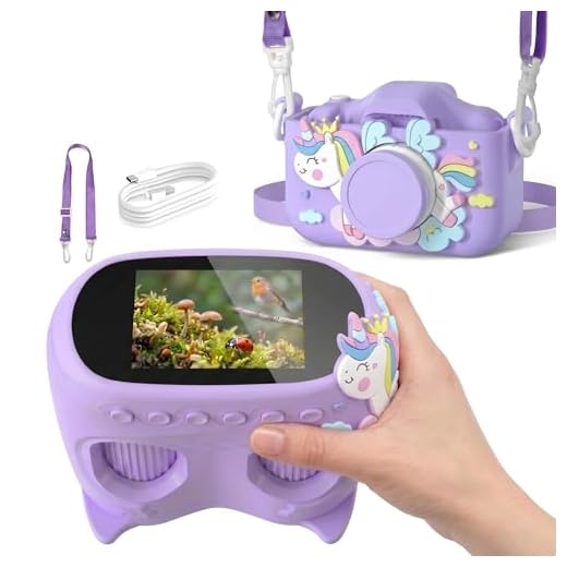 Anesky Kids Camera, Toy Camera for 3 4 5 6 7 8 9 10 11 12 Year Old Girls/Boys, Kids Digital Camera for Toddler with Video, Best Birthday Festival Gift Selfie Camera for Kids with 32GB Card - Purple