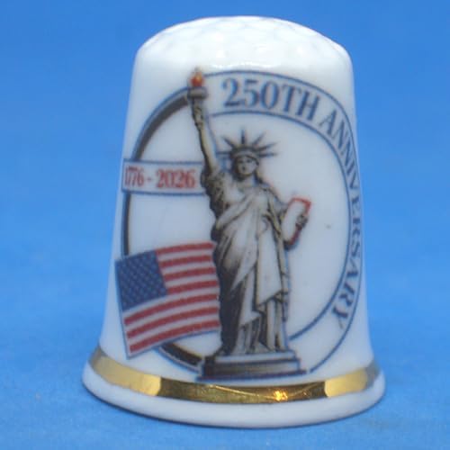 Porcelain China Thimble - 250th Anniversary American Independence - Display Box Included