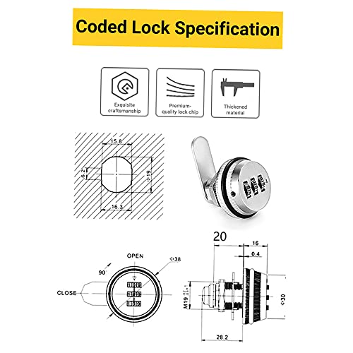 KKcare XT20 Combinação Cam Lock Liga de Zinco Fechadura Codificada por Senha Fechaduras de Segurança