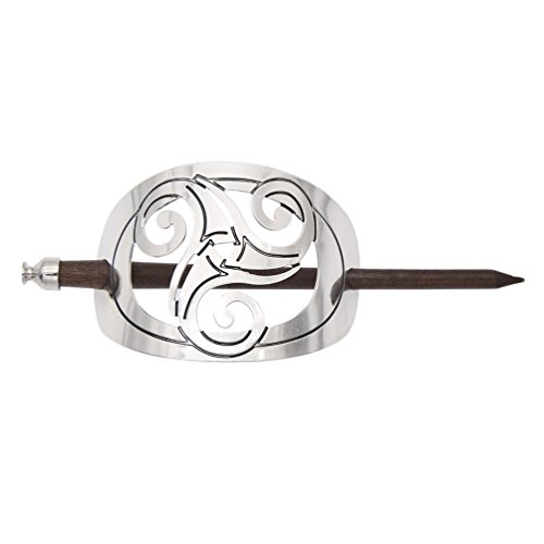 BetterUS Handmade Carved Wooden Hair Clip with Stick in Metal Curved Cover Women Hair Style Tool (1#)