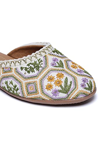 Image of OPIVE's Mehandi Women's Mojari Jutti Ethnic Punjabi Juttis Traditional Flat Embroidered Canvas Fancy Bellies Comfortable Sole for Womens & Girls