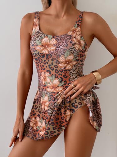 Image of Eomenie One Piece Swimdress Swimsuits for Women Tummy Control Swim Dresses Skirt Bathing Suit