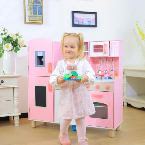 Romswi KPA-7001 Pretend Wooden Play Kitchen Toy, Interactive Play With Lights And Sounds, 28 Piece, With Cutlery And Fruit Toy Accessory Set, With Ice Cube Dispenser, Kids Kitchen Playset thumb #2
