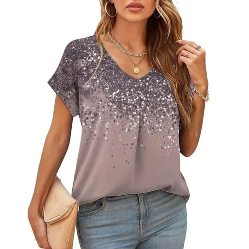 T-shirt femme col v manches courtes surdimensionné anti-froissage