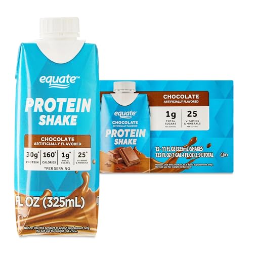 Equate Easy-to-Drink Shakes Meal Replacement 30g Protein Low Sugar Gluten Free Lactose Free Nutritional Shake Ready to Drink for Workout Recovery and Muscle Gain Chocolate Flavor 11 oz