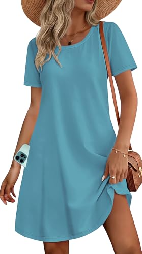 Image of Womens Summer Dresses Beach Casual Loose Tshirt Floral Short Sleeve Flowy Pockets Sundresses 2026