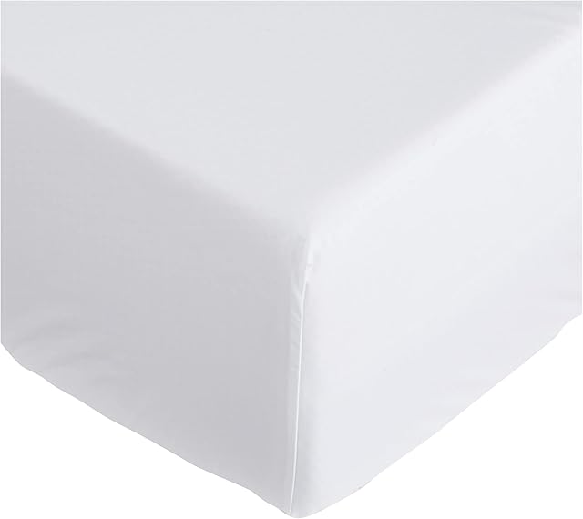 Amazon Basics Everyday 100% Cotton Fitted Sheet, White 90 x 200 x 30 cm