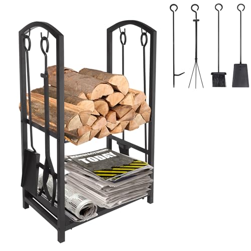 ART TO REAL Brennholz Log Rack, 4 Stück Kamin Tool Sets, Indoor Outdoor Kamin Log Carriers Halter Lagerung Schwarz Schmiedeeisen, MEHRWEG ART TO REAL Brennholz Log Rack, 4 Stück Kamin Tool Sets, Indoor Outdoor Kamin Log Carriers Halter Lagerung Schwarz Schmiedeeisen, MEHRWEG
