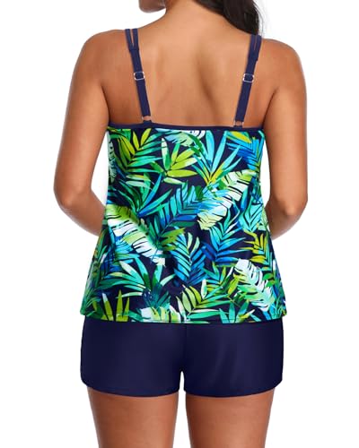 Image of Tempt Me Two Piece Tankini Swimsuits for Women Tummy Control Bathing Suit with Shorts Athletic Two Side Pockets Swimwear