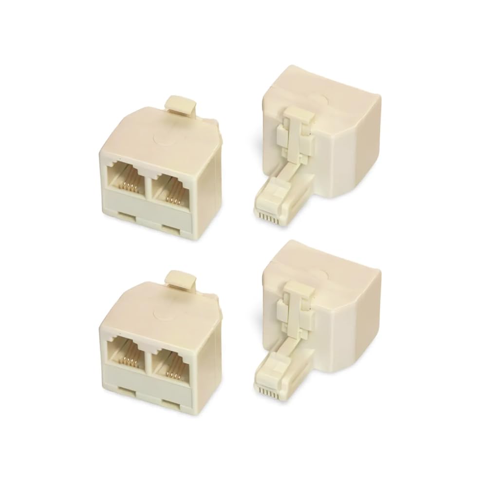 RJ11 Plug 1 to 2 Dual Telephone Line Splitter Wall Jack Split into Two Modular Converter Adapters Suitable for Office Home,Transponders,Modems,Fax Machines,cordless telephone system,White 4-Pack