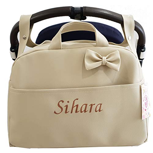 mibebestore - Bolso Polipiel Carrito Bebe Personalizado con nombre bordado BEIGE - Nombre bebé bordado