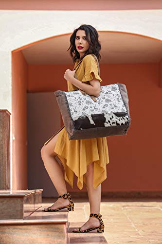 Myra Bag Ursinia Upcycled Canvas & Cowhide Weekender Bag S-15132