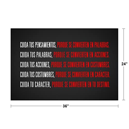 Image of Watch Your Thoughts Spanish Quote Motivational En Espanol Cuida Tus Pensamientos Classroom Inspirational Teamwork Inspire Quotation Gratitude Positivity Support Cool Wall Art Print Poster 36x24