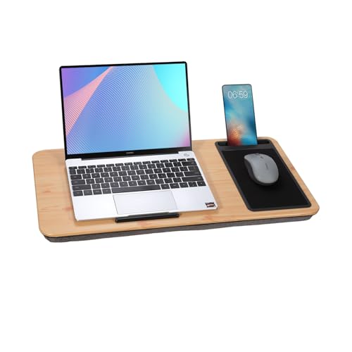 Baoee Bandeja portátil grande de escritorio natural con cojín de almohada que se adapta hasta 17 pulgadas, con ranura, alfombrilla de mouse, ideal para el hogar y la oficina