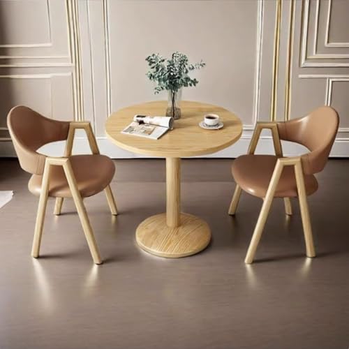 Mesa de comedor redonda y 2 sillas de mediados de siglo con patas de metal para cafetería y salón 2