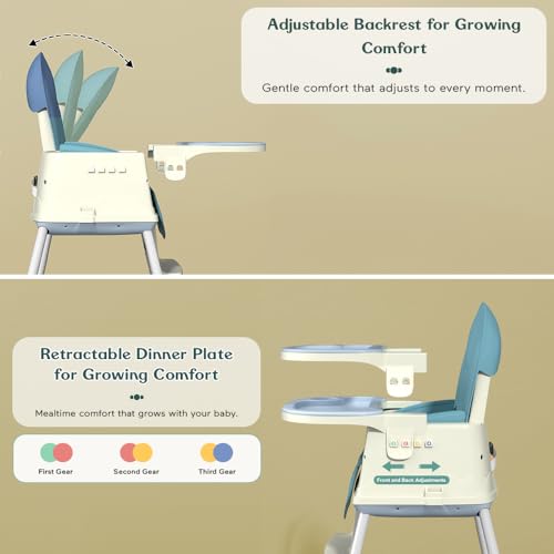 Image of StarAndDaisy High Chair for Baby /Baby Feeding Chair for 0 to 5 Years with 4 in-1 Multifunctions /High Chair with Height Adjustable, Detachable Tray & One-Hand Adjustable -Blue