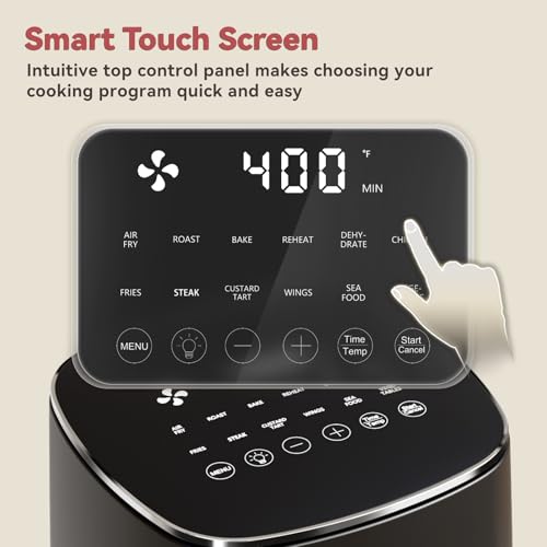 Image of CARORI 6 Qt Air Fryer with Viewing Window, 12 Presets and DIY Mode, 1700W, 400F Max, Large Nonstick Dishwasher-Safe Basket, Bake, Roast, Reheat, Dehydrate, Black