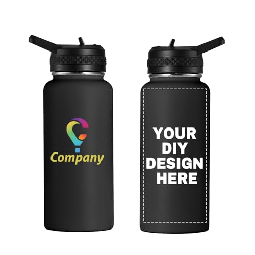 SMLIXE Personalized Custom Water Bottle with Text Photo Print in USA 32oz Double Wall Stainless Steel Leakproof Wide Mouth Cup with Flip Straw
