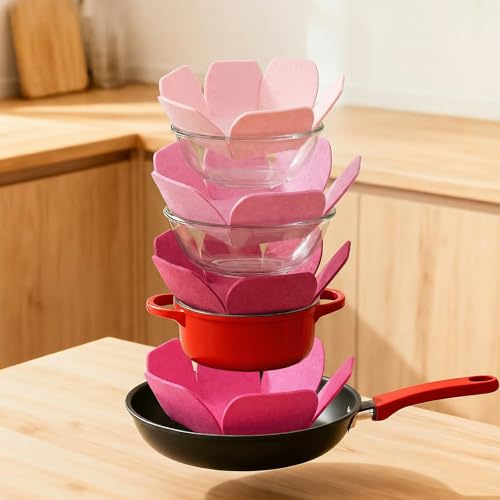 12 PCS Pot and Pan Protectors, 4 Colors(Pink Tones) & 3 Sizes Thicker Felt Pan Protector Pads, Pot Separators for Stacking, Anti-Slip Dividers to Protect Glass Ceramic Plates Cookware from Scratching