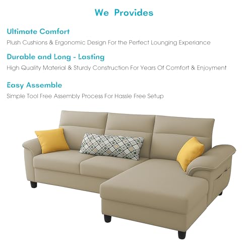 Image of Casaliving Seams RHS 4 Seater L Shape Sofa for Living Room (Cream Fabric) Premium Fabric Sofa