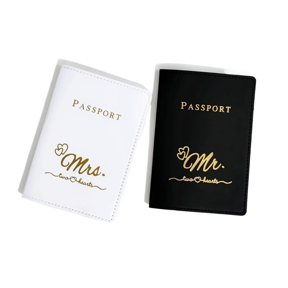 Set di 2 custodie per passaporto in pelle PU con porta carte di credito e accessori da viaggio per coppie, Ch71 nero-bianco, Taglia unica