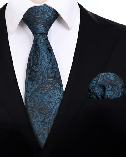 Image of Enlision Mens Ties Solid Color Satin Necktie Ties for men Handkerchief Cufflinks Pocket Squares for Wedding